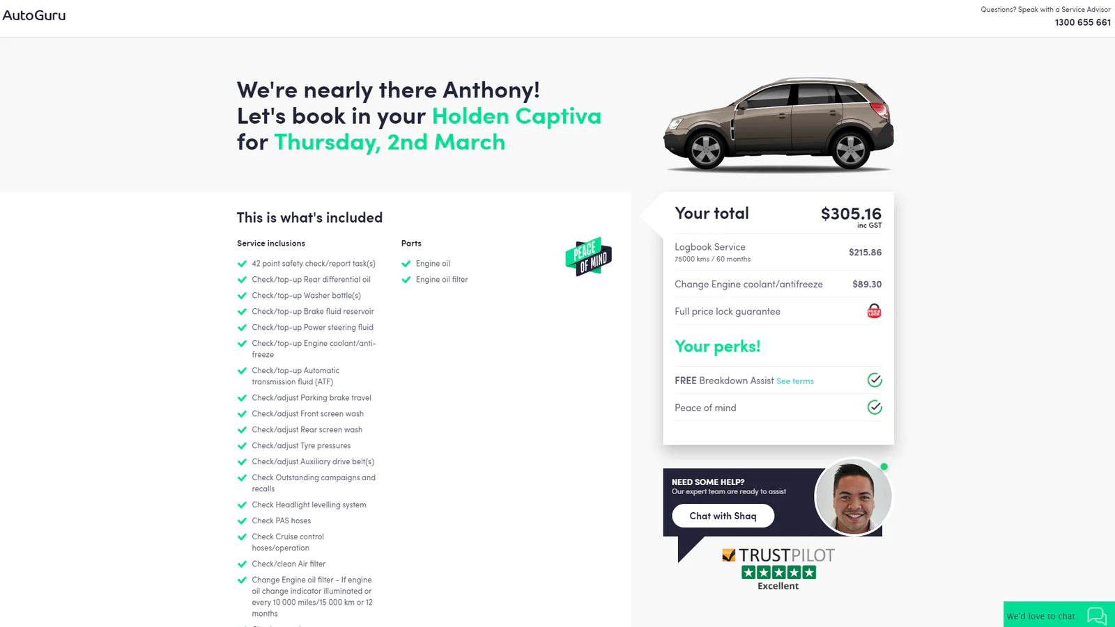 Booking car in AutoGuru website