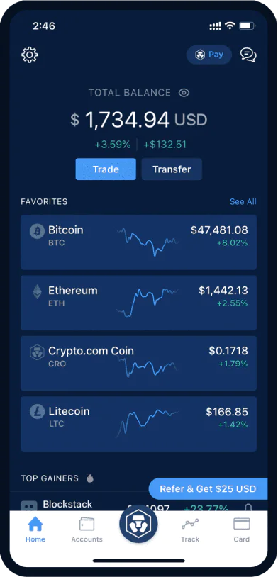 Crypto.com dashboard showing an account balance.
