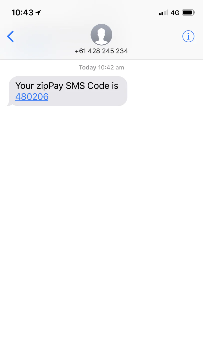 zipPay 2FA verification code